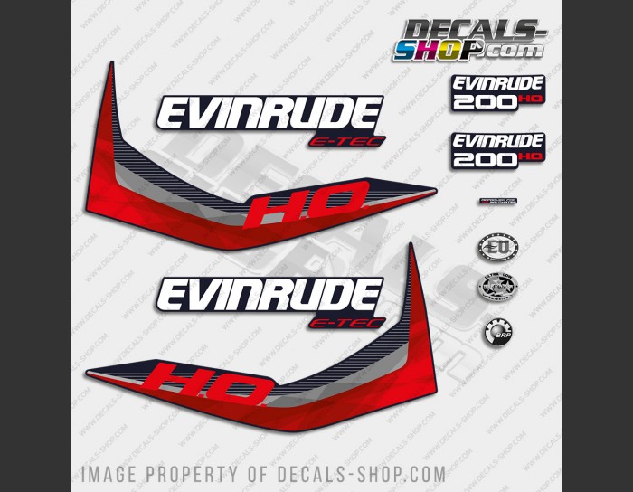 Evinrude 200HP E-tec HO 2011-2014 Blue Cowl Outboard Decal Kit